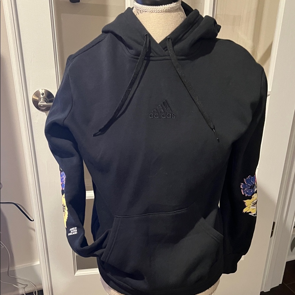 adidas Black Hoodie with Floral Sleeve Details